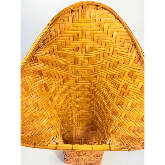 Wicker Rattan Basket Planter Pot Fan Back Spade Hand Woven Retro Boho Mid Centur - Picture 8 of 16